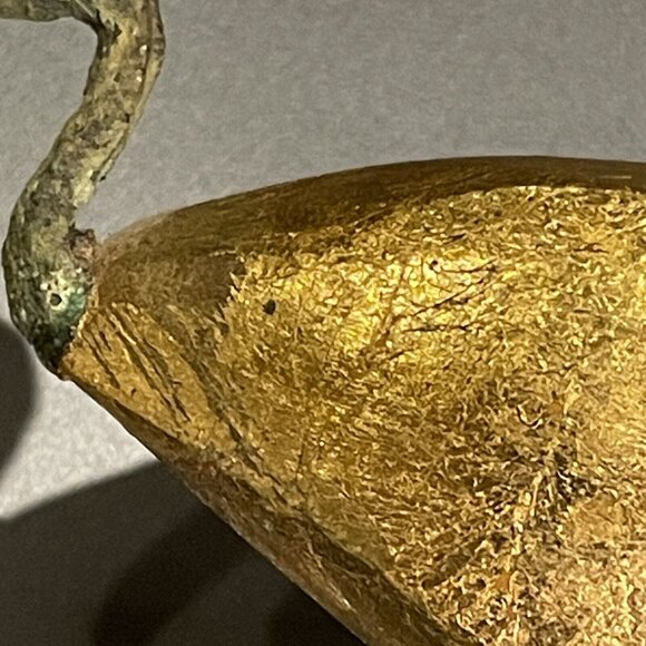Antique Egyptian Thoth As Ibis Bronze & Wood Gold Leaf Gilt Bird Figurine Estate - Picture 8 of 16